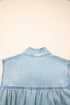Charming Bow Tie Neck Sleeveless Ruffled Hem Chambray Mini Dress